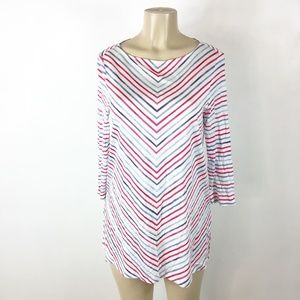 j. jill Tunic Blouse white blue red gray multicolored Stripes Size XS